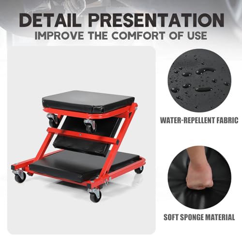 Foldable Z Creeper 2 in 1 Rolling Seat for Garage Shop Auto Repair | Red 36 inch Automotive Creepers for Warehouse Workshop - style: 36inch-Red