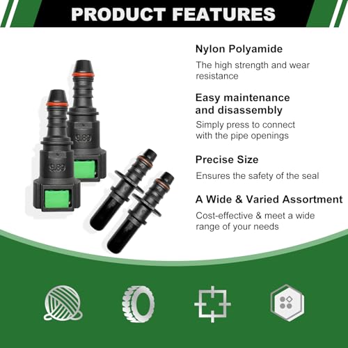 2 Sets Fuel Line Quick Connect Straight Fittings, 9.89mm to ID 8mm | Nylon Fuel Line Connectors Straight Pipe Connector, Quick Release Fuel Connector - color: 2 Sets Fuel Line Quick Connect SAE 9.89mm to ID 8mm
