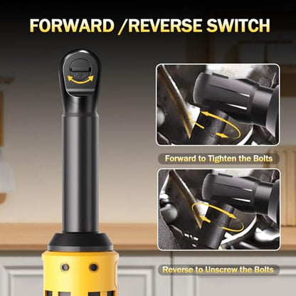 3/8" Cordless Ratchet Wrench Compatible with Dewalt 20V MAX Batteries(No Battery) 6.3-inch Extended Power Electric Ratchet Wrench With Led&Tool Bag,9 Sockets,Adapters & 3 Inch Extension Bar - color: Black