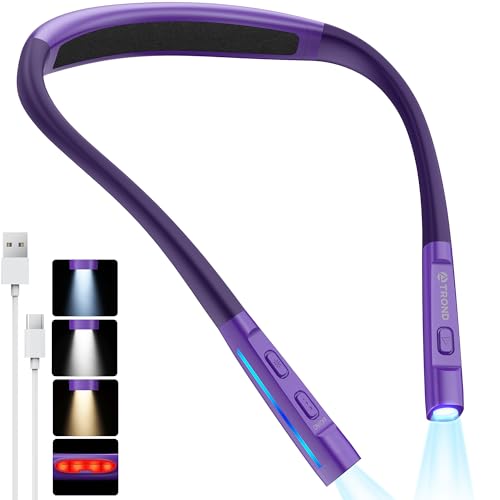 TROND LED Neck Reading Light, 3 Color 3 Brightness Book Light for Reading in Bed, 1000mAh Rechargeable Lamp, Flexible Arm with Outdoor Warning Lamp, Eye-Caring for Crochet, Travel, Book Lovers Gifts - color: Violet Purple