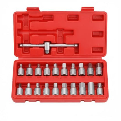23 Pieces Drain Plug Socket Set Multiple-Size Sockets Transmissions Drain Tool 3/8 Inch Drive Oil Pan Bolt Wrench Kit for Mechanics