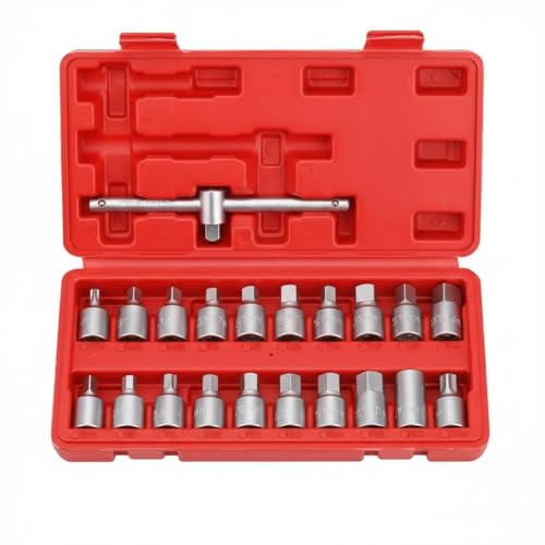 23 Pieces Drain Plug Socket Set Multiple-Size Sockets Transmissions Drain Tool 3/8 Inch Drive Oil Pan Bolt Wrench Kit for Mechanics