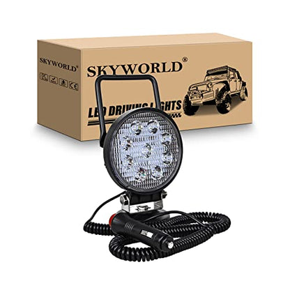 Magnetic Led Work Light 12V, SKYWORLD 1PCS 4 Inch 27W Round Spot Off Road Driving Fog Lamp, Portable Magnetic Base Holder for Car SUV Trailer Tractor Truck Engineering Maintenance Garage Camping - size: 4 Inch 27W Spot