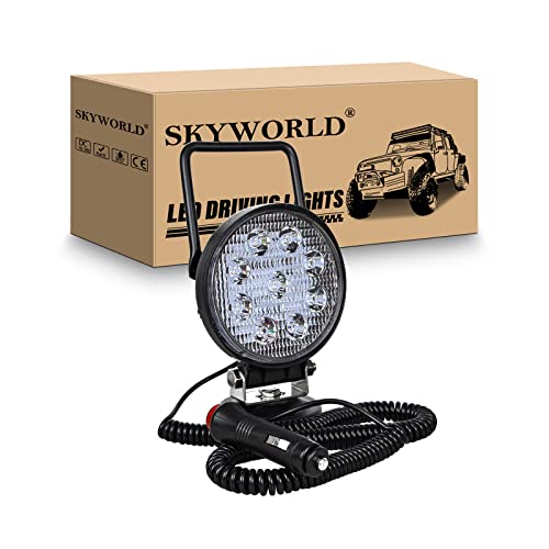 Magnetic Led Work Light 12V, SKYWORLD 1PCS 4 Inch 27W Round Spot Off Road Driving Fog Lamp, Portable Magnetic Base Holder for Car SUV Trailer Tractor Truck Engineering Maintenance Garage Camping - size: 4 Inch 27W Spot