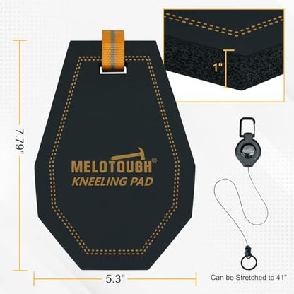 MELOTOUGH Mini Kneeling Pads with Badge Reel for Work, 1" Thick Soft NBR Foam Kneeling Pad for Mechanics, Construction, Electricians, Plumbers - Portable & Comfortable (Black)