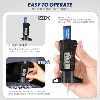 Tallew Digital Tire Tyre Tread Depth Gauge 0-25.4mm Range, 0.01mm Resolution, Portable LCD Display Tire Depth Gauge Digital Tire Checker Measuring Tool with Inch MM Conversion for Motorcycle Car Truck