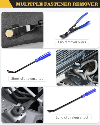 Poraxy Trim Removal Tool, 120Pcs Car Panel Door Audio Removal Tool Kit, Auto Clip Pliers Fastener Remover Pry Tool Set with Storage Bag - color: Blue