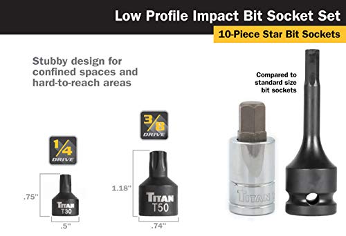 Titan 16142 10-Piece Low Profile Impact Star Bit Socket Set - size: Low Profile Star Impact