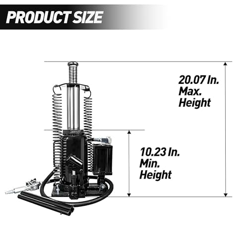 Air Hydraulic Bottle Jack, 20 Ton/40000 LBS All Welded Bottle Jack, 10.23-20.07 inch Lifting Range, Manual Handle and Air Pump, for Car, Pickup, Truck, RV, Auto Repair, Industrial Engineering