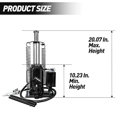 Air Hydraulic Bottle Jack, 20 Ton/40000 LBS All Welded Bottle Jack, 10.23-20.07 inch Lifting Range, Manual Handle and Air Pump, for Car, Pickup, Truck, RV, Auto Repair, Industrial Engineering