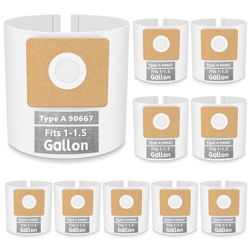 10 Pack Vacuum Bags Replacement for Shop Vac Bags 1-1.5 Gallon Type A 90667 9066700 9066733, PETOX High-Efficiency Disposable Vaccum Collection Filter Bags - size: 1-1.5 Gallon (10 pcs)