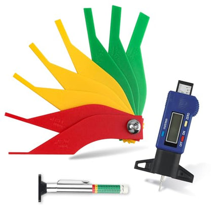 Tire Tread Depth Gauge Kit, Digital Tire Tread Depth Gauge - Color Coded Tire Tread Depth Gauge - Brake Lining Thickness Measure Ruler for Automotive, Motorcycle, Car, Truck, Bus