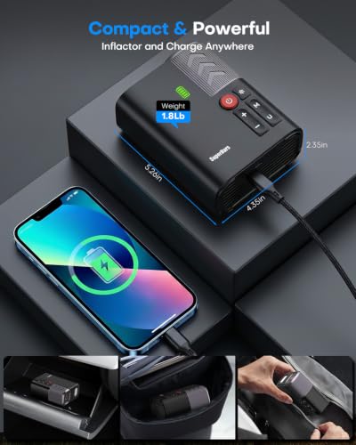 Tire Inflator Portable Air Compressor, 5X Faster Air Pump for Car | 7800mAh Battery & 12V DC, APP Control, Auto Shut-Off, 160PSI 48LPM, Digital Pressure Gauge, for Car/SUV/Motorcycle/Bike/Ball