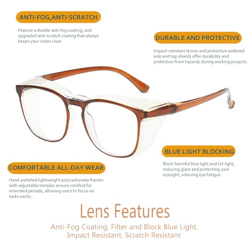 Feaglo Safety Glasses, Anti Fog Safety Goggles for Women Men, Blue Light Blocking Stylish Eye Protection Glasses Side Shield - color: Green+tea