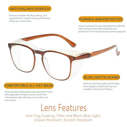 Feaglo Safety Glasses, Anti Fog Safety Goggles for Women Men, Blue Light Blocking Stylish Eye Protection Glasses Side Shield - color: Green+tea