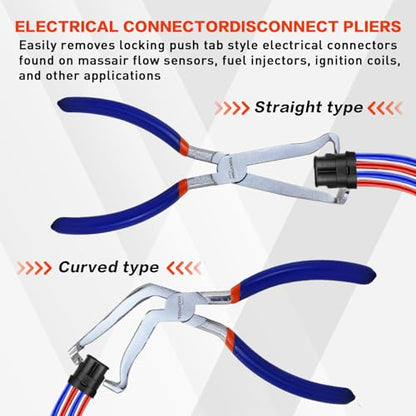 3-Pc Auto Electrical Disconnect Pliers Kit | 8" Straight & 60° Angle Electrical Disconnect, 9" Lock-Ring Plier, Connector & Snap-Ring Removal Tool for Cars, Storage Box - color: 3pcs Set-1
