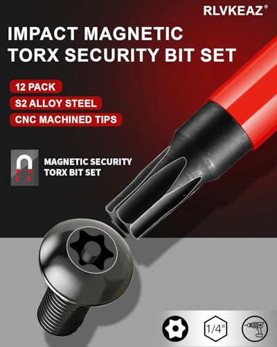 12-Piece Impact Security Torx Bit Set (T5-T40), 3-Inch Long S2 Steel Tamper-Proof Star Bits Set, with 1/4" Hex Shank, Magnetic & High Torque for Automotive, Electronics, DIY Repairs - style: 12-PCS Impact Security Torx Bit Set (T5-T40), 3-Inch Long S2 Ste