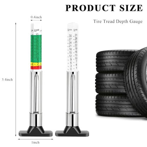 2 PCS Car Tire Tread Depth Gauge, Accurate Color-Coded Tire Tread Depth Measurement Tool with Pocket Clip, 32nds Scale Professional Tyre Wear Checker for Cars Trucks Motorcycles
