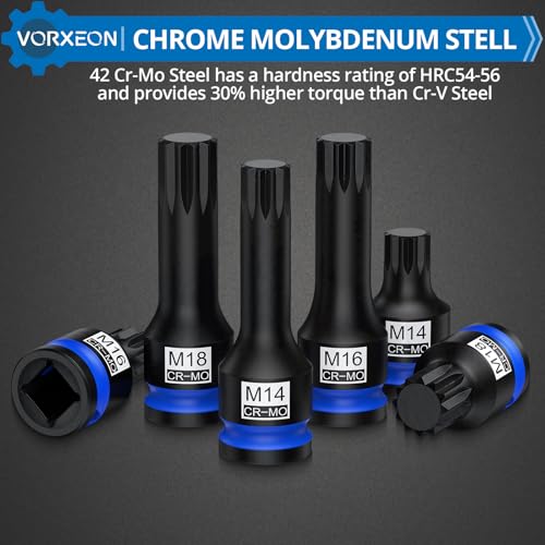 1/2" Drive Triple Square Spline Impact Bit Sockets Long and Short Combinations Set, 6 Pcs XZN Socket 42 Cr-Mo M14 M16 M18 With Storage Case - size: Triple Square 6Pcs