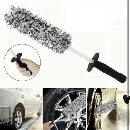 V+ Wheel Barrel Brush, Professional Microfiber Car Cleaner with Long Flexible Handle, Soft Bristle Rim Tool for Deep Well, Spoke & Exhaust Tip, Non-Scratch Auto Detailing Wash Supplies (#B) - color: #B