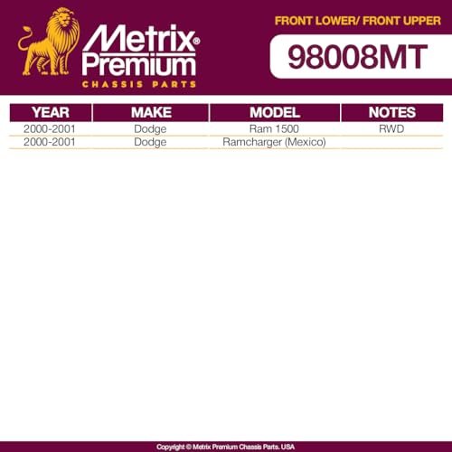 Metrix Premium Chassis Parts - 4 PC Front Upper & Front Lower Ball Joint Kit Fits 2000-2001 Dodge Ram 1500 RWD, 2000-2001 Dodge Ramcharger (Mexico), Replacement K7365, K7366, Made in Europe