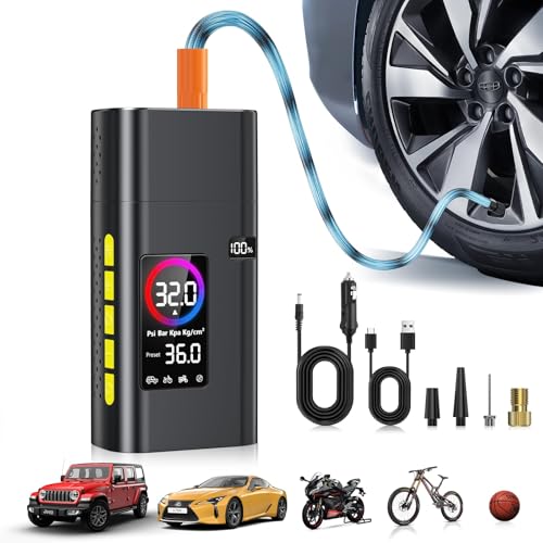 AIPOWAY 180PSI Cordless Tire Inflator for Car, Bike, Motorcycle Tires | 2600mAh Battery, 32L/min Airflow, Digital LCD Gauge, LED Light, Power bank, Auto Shut-off for Road Trips and Camping Gear