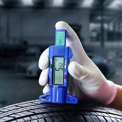 GODESON Tire Tread Depth Gauge, Digital Tire Tread Depth Gauge with 3 Modes-Fractional Inch,Blue Tire Depth Gauge with Color-Coded Bar,Tread Depth Gauge Suitable for All Vehicle Tires - color: Blue