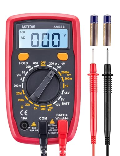 AstroAI Digital Multimeter Tester 2000 Counts with DC AC Voltmeter and Ohm Volt Amp Meter; Measures Voltage, Current, Resistance, Continuity and Diode, Black - color: Black