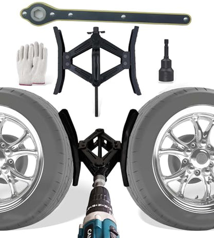 RV Rotatable Wheel Chock Stabilizers (Drill Adjusted), Camper Heavy Duty Tire Chock Stabilizers, Travel Trailers Wheel Chock Scissor 2 Sets with Ratchet,hex Socket,Gloves (Black-Turn) - color: BLACK-TURN