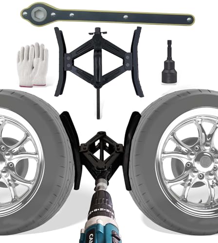 RV Rotatable Wheel Chock Stabilizers (Drill Adjusted), Camper Heavy Duty Tire Chock Stabilizers, Travel Trailers Wheel Chock Scissor 2 Sets with Ratchet,hex Socket,Gloves (Black-Turn) - color: BLACK-TURN