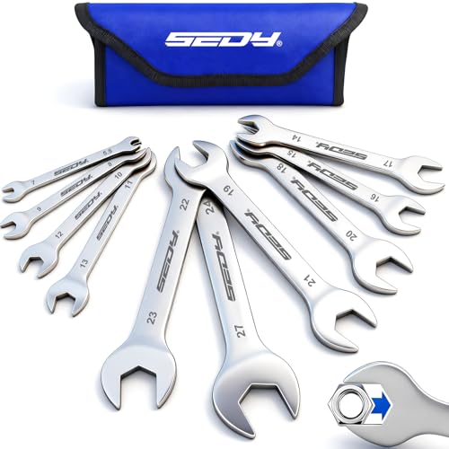 10-Piece Super Thin Open-End Wrench Set, Metric 5.5–27mm, 3mm Thickness Slim Wrench Set for Tight Spaces, Nickel Plated Flat Wrenches with Rolling Storage Pouch - style: 10-Pc Metric (3mm Super Thin)