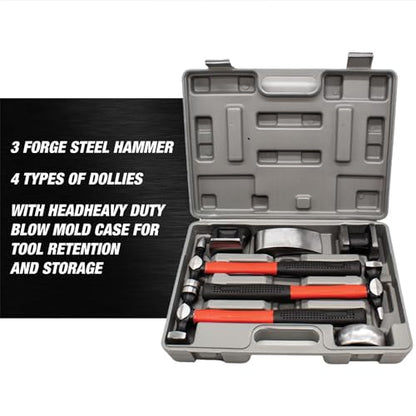 LAUCO Auto Body Repair Tool Hammer Dolly Set 7 Pieces, Car Body Repair Tool Kit with Carrying Case, Carbon Steel Dolly and Hammer Dent Body Fender Tool Set - style: 7 pcs set