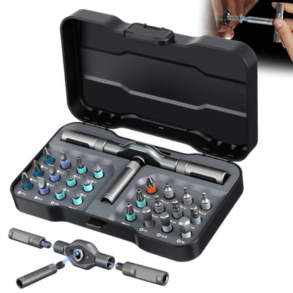 24-in-1 Magnetic Ratchet Screwdriver Set, Professional Multi-Bit Repair Kit with Detachable T-Handle & Portable Case for Electronics, Furniture, Bikes, iPhone & Car Maintenance