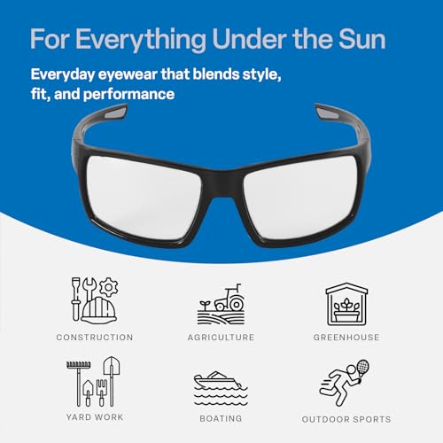 Bullhead Safety Eyewear Sawfish Glasses - Anti-Fog, Lightweight, Scratch Resistant, UV Light Blocking Protective Eyewear for Cycling, Fishing, Driving, Outdoor Work, Clear Lenses - color: Clear Lens, Matte Black Frame, style: Anti-fog