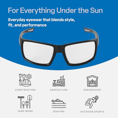 Bullhead Safety Eyewear Sawfish Glasses - Anti-Fog, Lightweight, Scratch Resistant, UV Light Blocking Protective Eyewear for Cycling, Fishing, Driving, Outdoor Work, Clear Lenses - color: Clear Lens, Matte Black Frame, style: Anti-fog