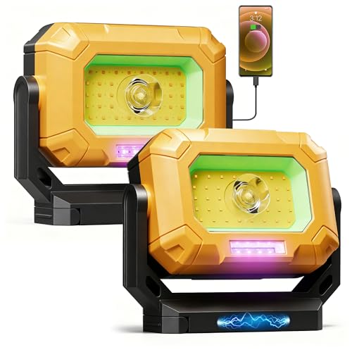 2 Pack LED Work Light, 1500LM COB Rechargeable Magnetic Flashlight | 4000mAh Battery, 15 Modes, UV Light, 360° Rotating Base, Hook & Tripod Mount