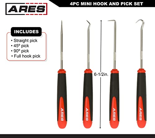 ARES 10034 Mini Hook and Pick Set, 4-Piece, Hardened Steel | Includes angled, straight, and full hooks and picks; hardened steel shafts - size: 4-Piece Mini Hook/Pick Set