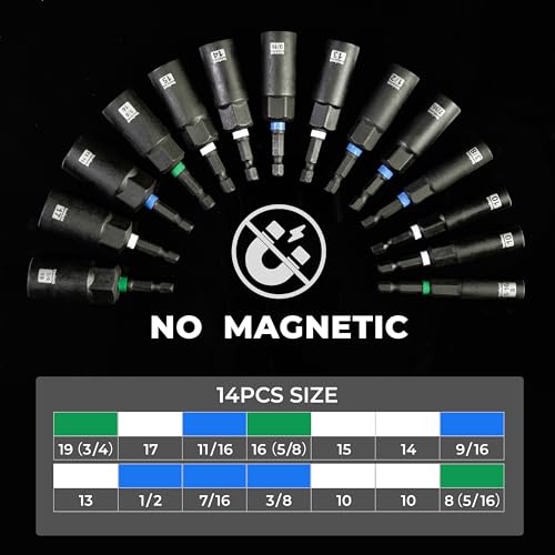 toolant Deep Nut Driver Set, 14-Piece | Magnetic nut driver bit, multi-size fastening, drain pipe installation, furniture and appliance assembly - size: 14 Piece