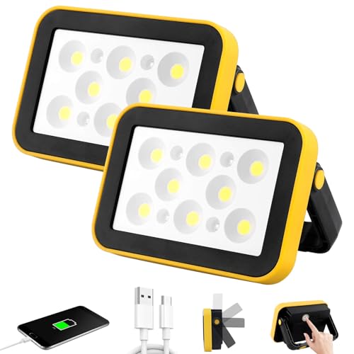 AUMIO 2-Pack Rechargeable LED Work Light, Portable Flood Light with 5 Modes | 3000LM Brightness | USB-C Rechargeable | Foldable Stand | Wide Floodlight Beam | Ideal for Garage & Camping - color: COB 2-Pack