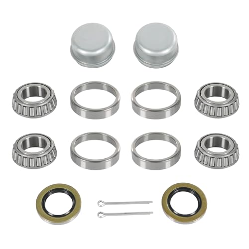 2 Sets Trailer Wheel Hub Bearings Kit L44643/L44610 Bearings (1.000" ID, OD 1.980", Width 0.580"), 12192TB Grease Seals (1.980" OD), Dust Cover and Cotter Pin for 1'' Trailer Axles