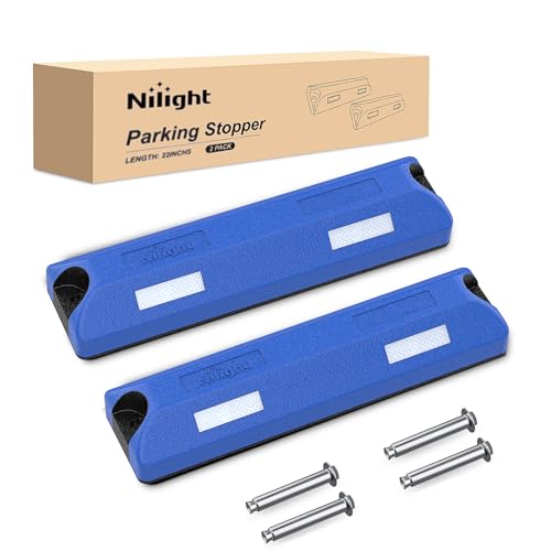 Nilight Rubber Parking Curbs 2 Pack - Heavy Duty 22 Inch Garage Wheel Stops Parking aid Block for Driveway & Parking Lot, Blue - size: 22" Blue