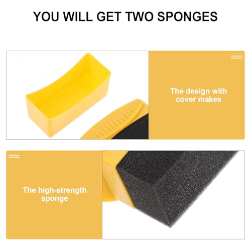 UKCOCO 2pcs Car Tire Waxing Brush with Lid Auto Polishing Sponge Applicator Pads for Wheel Cleaning and Tire Shine Sturdy Yellow Sponge Set for Car Detailing