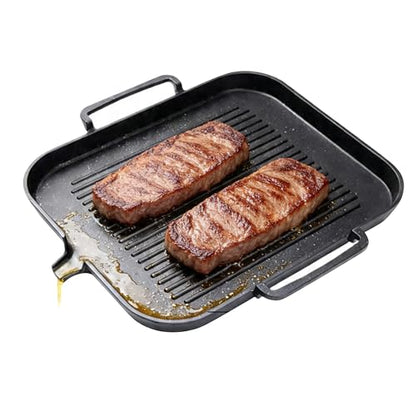 Nonstick Korean BBQ Grill Pan, Square | Marble nonstick square griddle for 3-5, fits gas,induction,stovetop, oil drain, gloves, easy clean BBQ, indoor