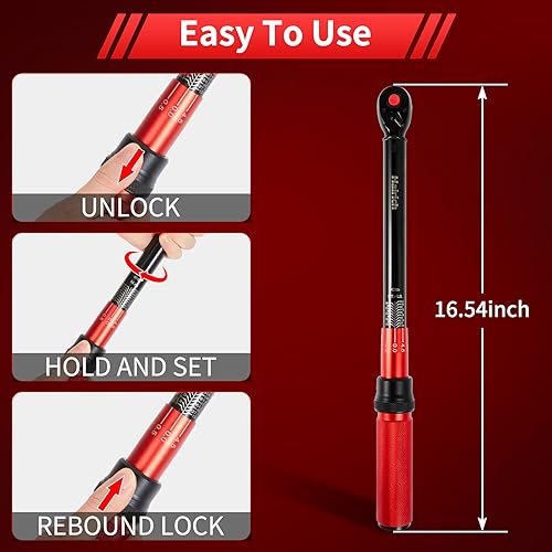 Hairich 3/8-Inch Torque Wrench, Dual-direction Torque Wrenches 10-100ft.lb/13.6-135.6Nm, 72-Tooth Dual Range Scales Torque Wrench with Quick Release Reversible Head | Dual-direction torque wrenches, 72-Tooth Dual Range Scales, Quick Release Reversible Hea