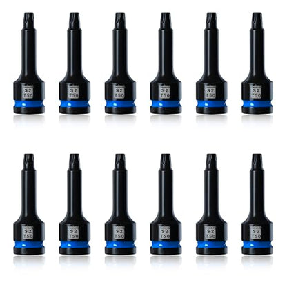 toolant 1/2-Inch Drive T50 Impact Torx Bit Sockets, 12-Piece | S2 steel one-piece sockets feature manganese phosphate coating, pin holes, and laser-etched markings - size: T50-12PCS