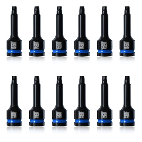 toolant 1/2-Inch Drive T50 Impact Torx Bit Sockets, 12-Piece | S2 steel one-piece sockets feature manganese phosphate coating, pin holes, and laser-etched markings - size: T50-12PCS