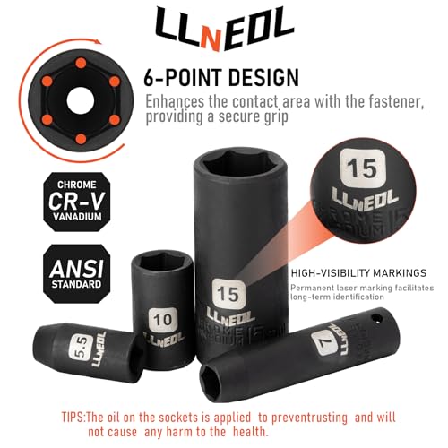 LLNEDL 1/4 inch Impact Socket Set, 63 Piece Drive Socket Wrench Set Metric (4-15mm) Deep and Shallow 6 Point, Automotive Tool Kit with 72T Ratchet for Bicycle & Car Repairing - size: 63pcs 1/4 inch socket set