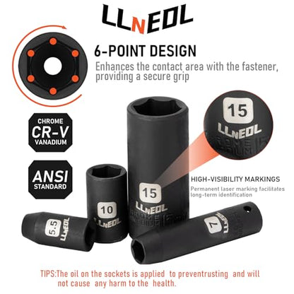 LLNEDL 1/4 inch Impact Socket Set, 63 Piece Drive Socket Wrench Set Metric (4-15mm) Deep and Shallow 6 Point, Automotive Tool Kit with 72T Ratchet for Bicycle & Car Repairing - size: 63pcs 1/4 inch socket set