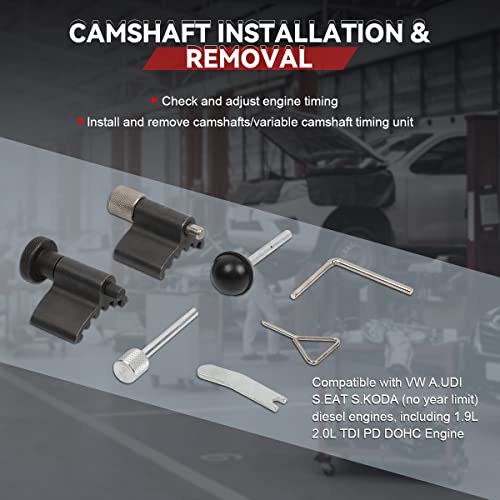 Engine Timing Tools Kit Diesel Engine Camshaft Alignment Tool Compatible for VW Audi SEAT Skoda 1.9L 2.0L TDI PD DOHC Engine High-Precision Crankshaft Locking Tool Timing Belt Tensioner Tool