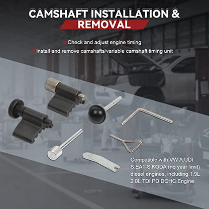 Engine Timing Tools Kit Diesel Engine Camshaft Alignment Tool Compatible for VW Audi SEAT Skoda 1.9L 2.0L TDI PD DOHC Engine High-Precision Crankshaft Locking Tool Timing Belt Tensioner Tool